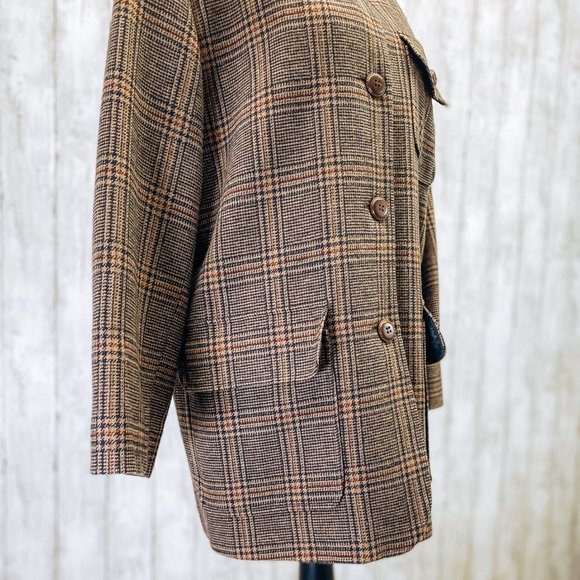 Rare Harve Bernard Ladies Retro Flannel Long Brown Wool Japanese Collar Coat 12 - Picture 5 of 14
